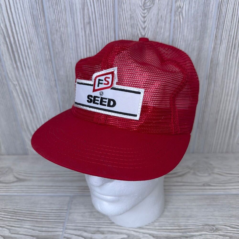 Vintage FS SEED Patch All Mesh Snap Back Trucker Hat Red K-Products USA EUC